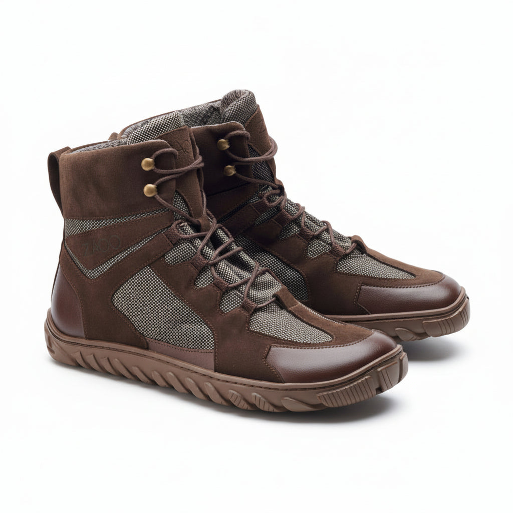 Waterproof outdoor boots as barefoot shoes with a particularly non-slip Ultragrip sole