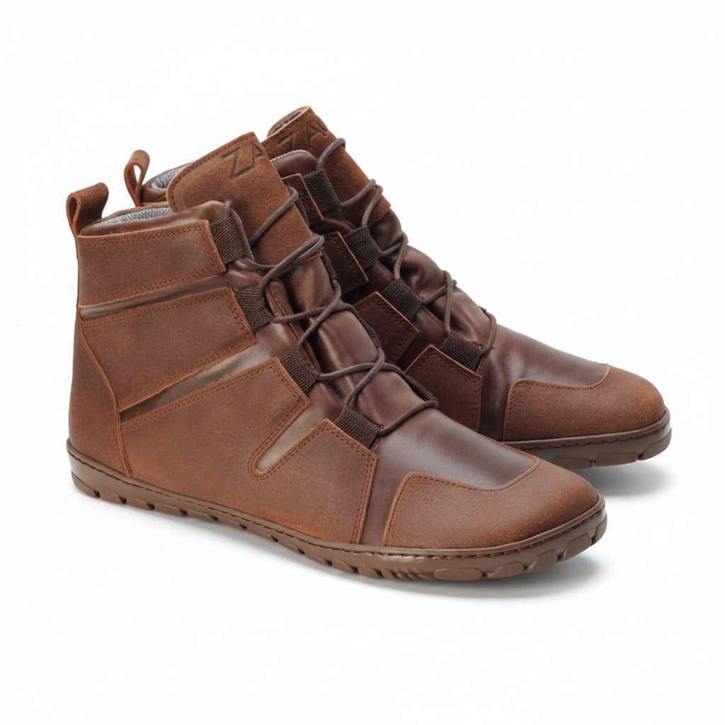 Mid-height outdoor barefoot shoes in brown - waterproof and non-slip