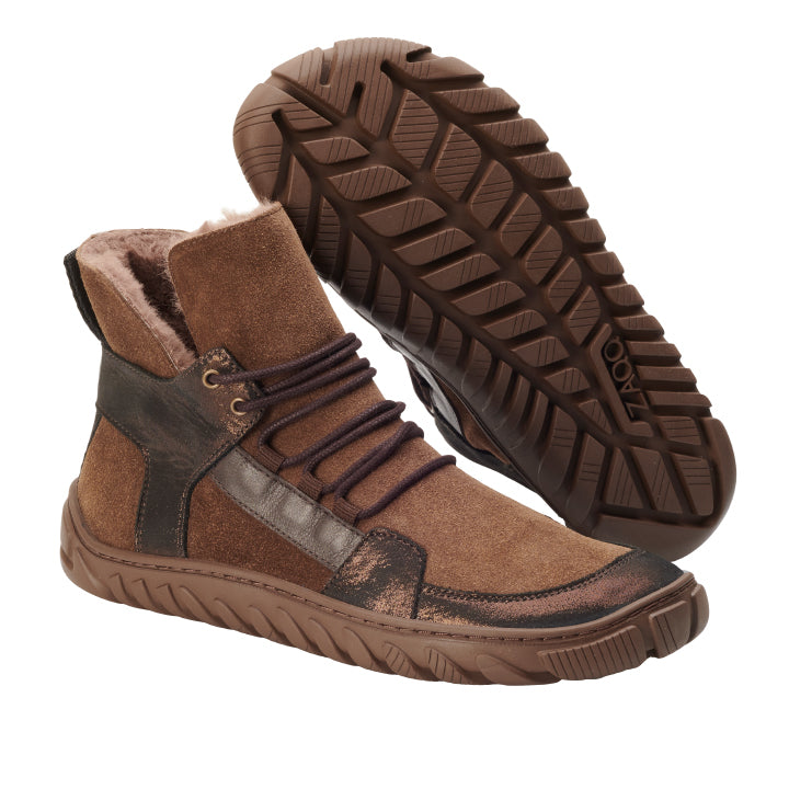 brown barefoot boots with Ultragrip sole 