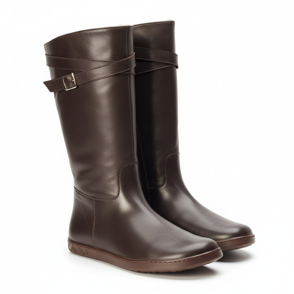 brown winter barefoot boots for women 