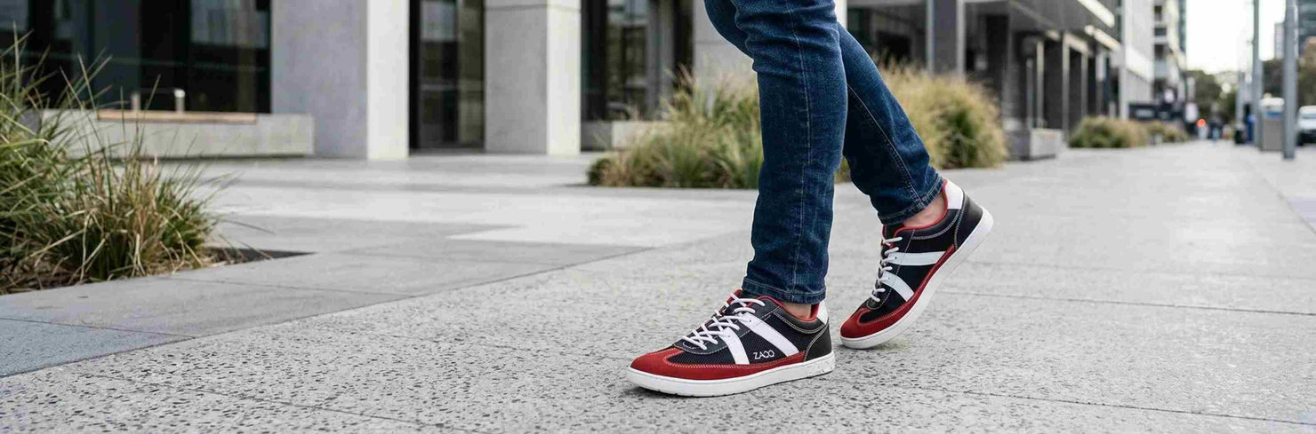 ZAQQ Barfußschuhe Magazin - blau rote Sneaker